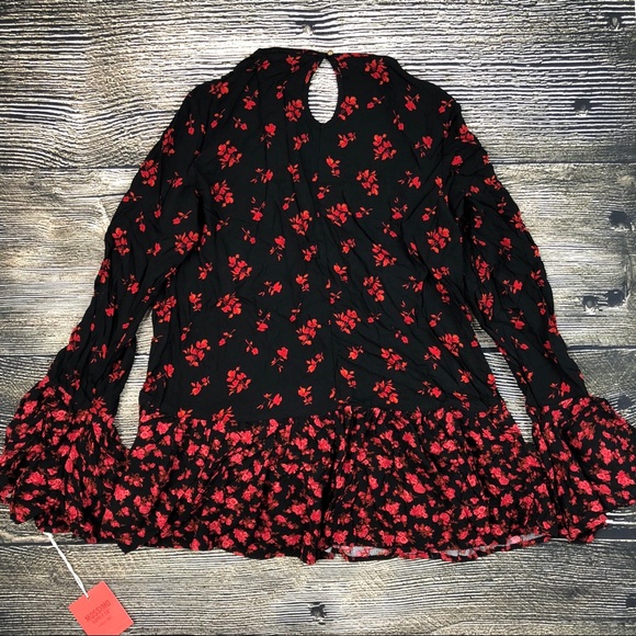 Mossimo Floral Bell Sleeve Peplum Top Boho - Picture 3 of 5